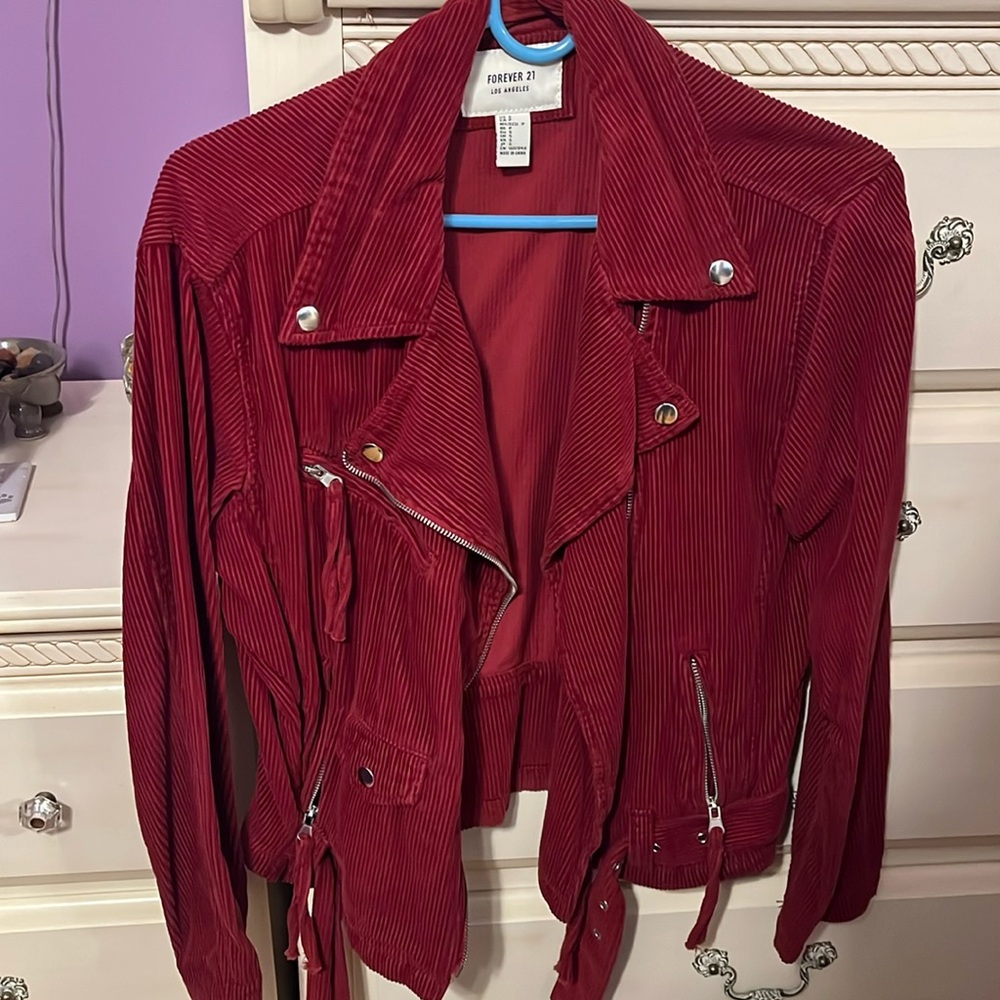 Red Corduroy Moto Jacket